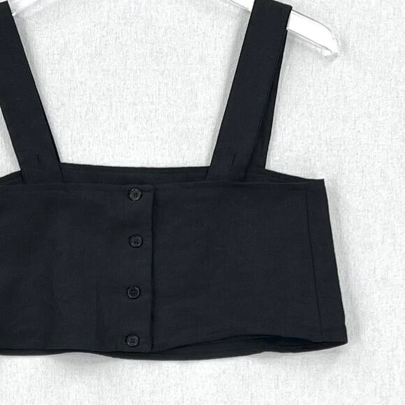 REFORMATION Lorin Linen Crop Top Womens XS Extra Small Black Tank Wide Strap NEW - Picture 10 of 16
